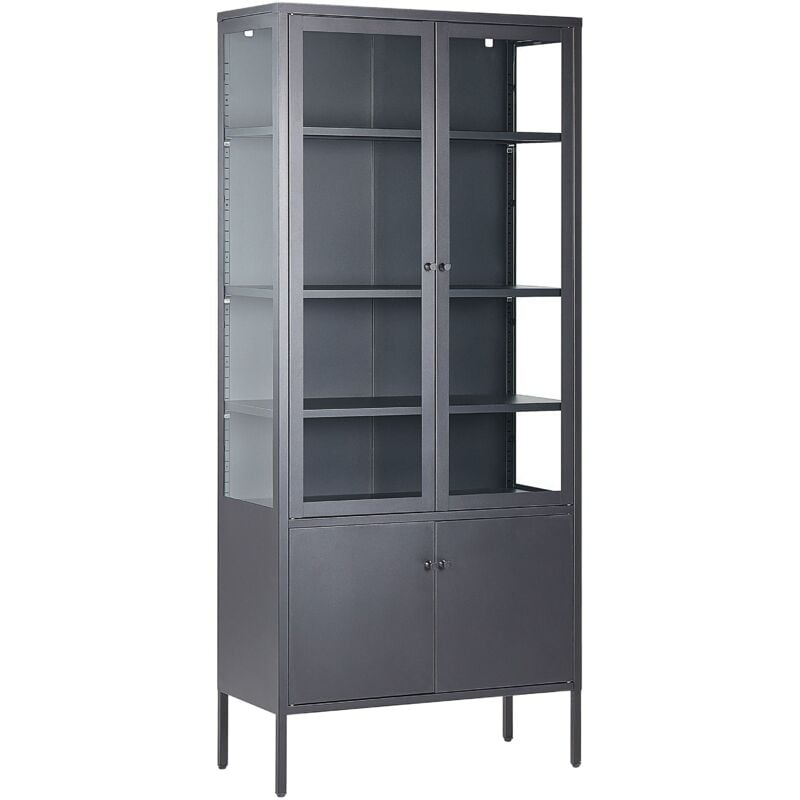 Beliani - Armoire Noire en Acier et Verre 180 x 80 x 35 cm avec Vitrine Industriel Oxted