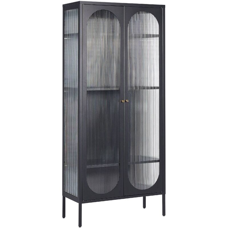 Beliani - Armoire Noire en Acier et Verre 181 x 90 x 35 cm avec Vitrine Industriel Foxton