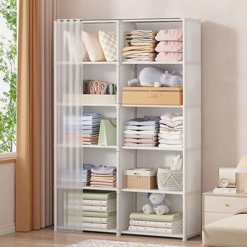 Armoire Ouverte 6 Niveaux 2 Rangées Portable Rangement Chambre Blanc