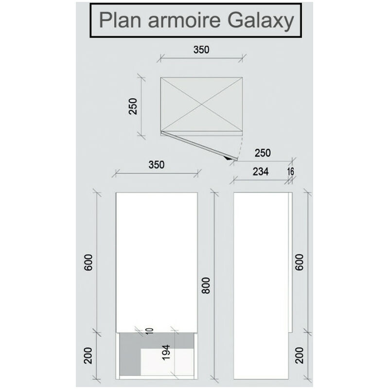 Armoire ouverture à gauche GALAXY - Gris brillant / blanc