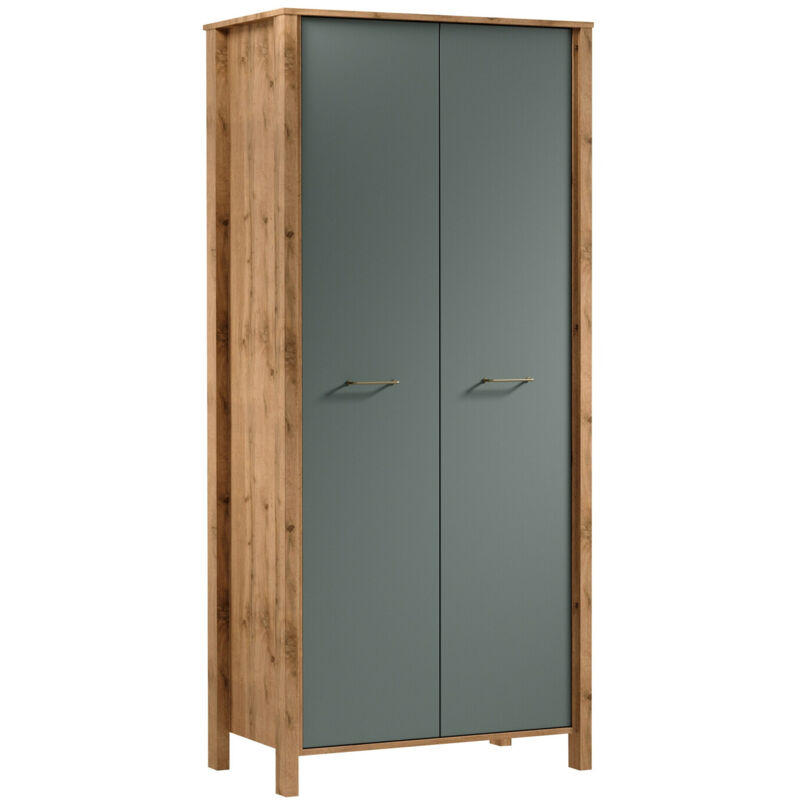 Mobilier1 - Armoire Venmelu 112, Chêne wotan + Vert, 199x90x53cm, Portes d'armoire: Avec des charnières, Nombre d'étagères: 0