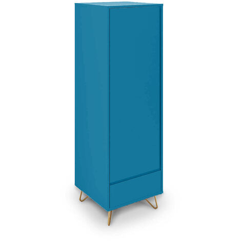 Armoire penderie 1 porte 1 tiroir bleu canard DARINA