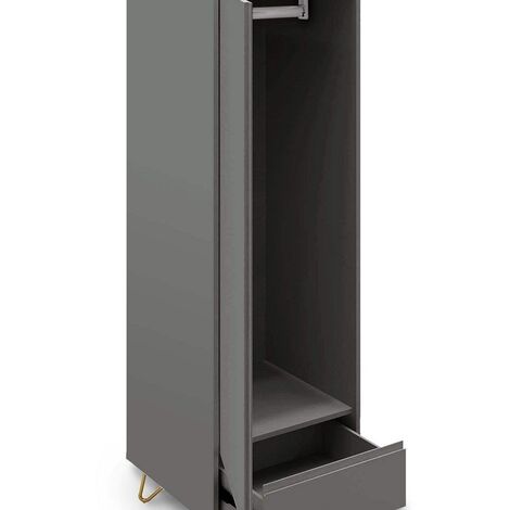 Armoire penderie 1 porte 1 tiroir gris DARINA