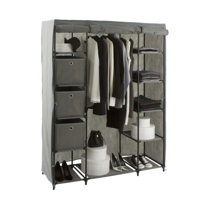 Armoire Penderie '11 Compartiments' 170cm Gris