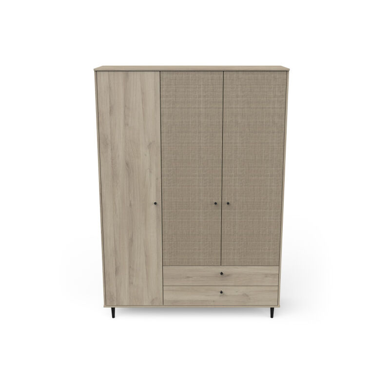 TMM - Armoire penderie 3 portes battantes + 2 tiroirs Chêne clair - gonsai - l 141 x l 50 x h 221 cm