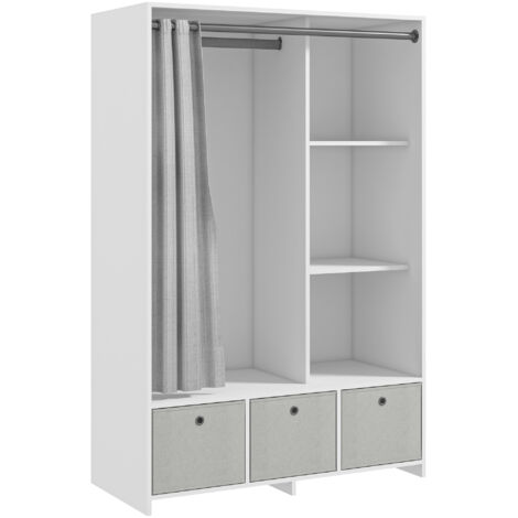 Armoire penderie armoire de rangement avec tringle rideaux 3 tiroirs en tissu amovibles 105 x 48 x 160 cm blanc