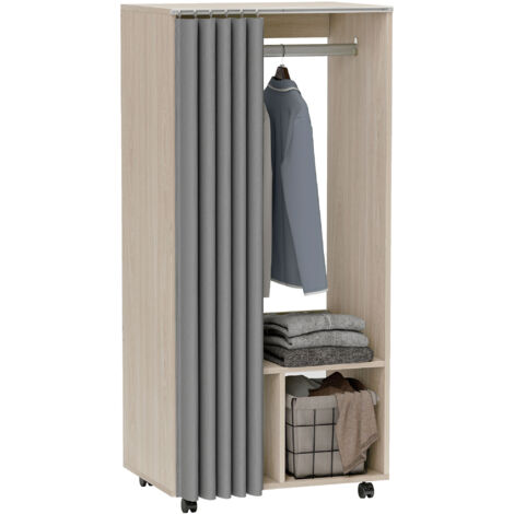 Armoire penderie armoire de rangement mobile avec rideau, tringle de suspension, 60 x 40 x 128 cm, effet  naturel