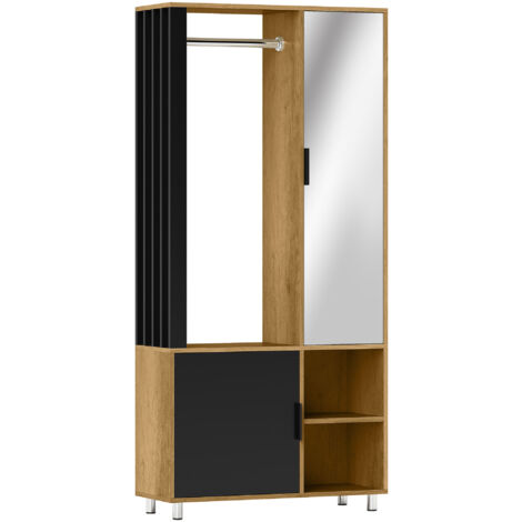 Armoire penderie avec miroir CELIA bois et noir