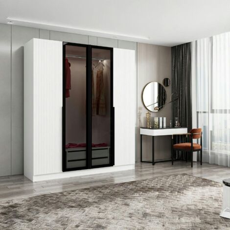 Armoire penderie blanche 2 portes vitrées H 210 cm BYRON