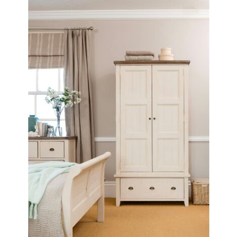 Armoire penderie blanche bois recyclé 107 cm BRISTOL