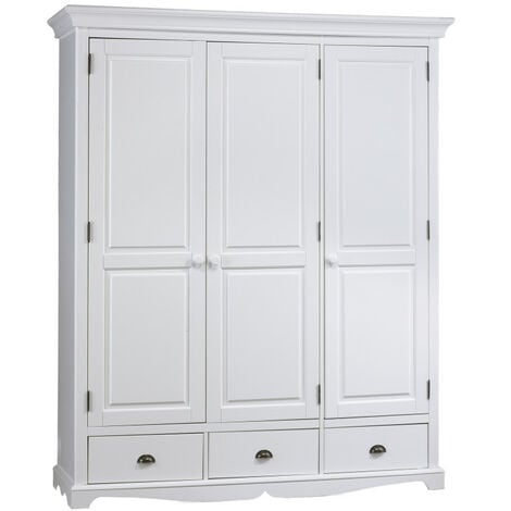 Armoire penderie blanche bois recyclé 107 cm BRISTOL, Armoires / Penderies