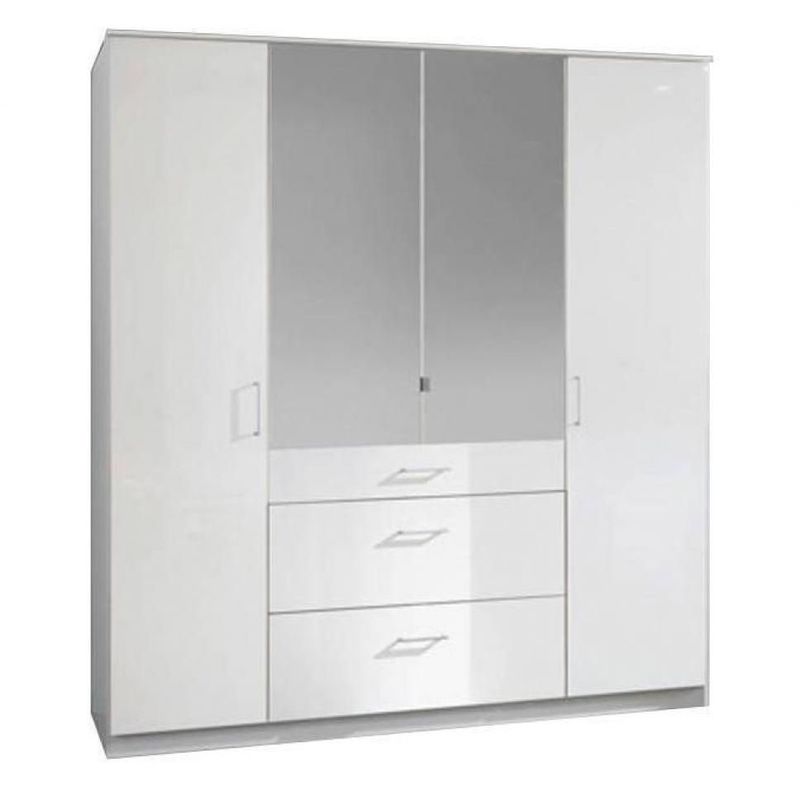 Armoire COOPER 4 portes 3 tiroirs largeur 179 cm laqué blanc - blanc