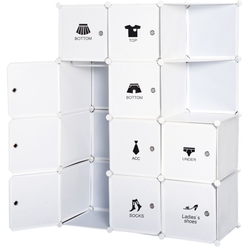 Homcom - Armoire penderie cube multi-rangements 10 cubes + 2 étagères + autocollants décoratifs 111L x 47l x 145H cm blanc