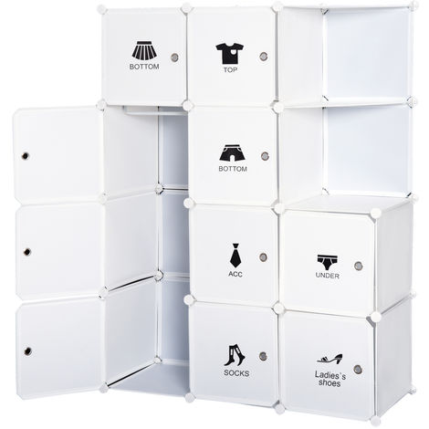 Armoire Penderie Placard 20 Cubes Modulaire Étagères Plastique Meuble de  Rangement de Vêtements&Chaussures Avec Portes Noir