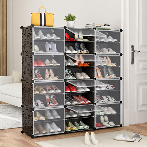 Armoire Penderie de Chambre - Étagère à Chaussures - DIY Meuble Rangement Grande Capacité de 12 Cubes - Noir