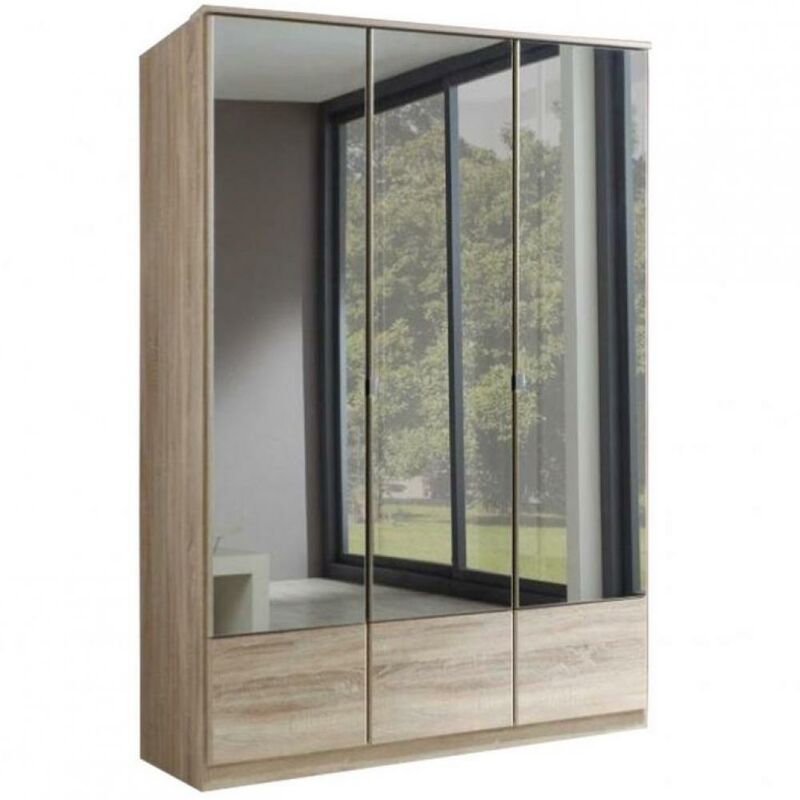 Inside75 - Armoire penderie dingle 3 portes miroirs largeur 135 chêne