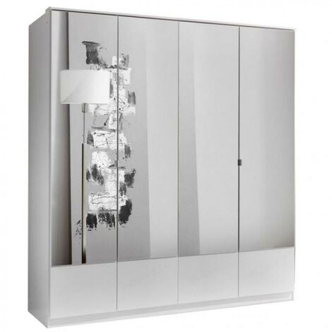 Armoire penderie DINGLE 4 portes miroirs largeur 179 blanche - blanc