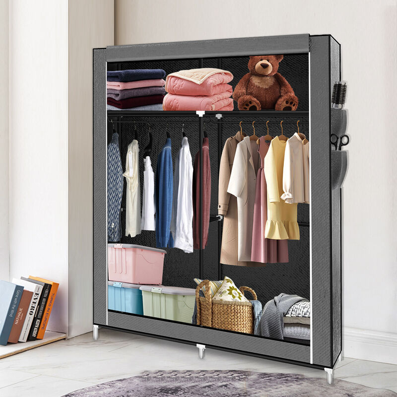 Sifree - Armoire Penderie en tissu, 4 compartiments avec deux tringles à vêtements 10845170cm - garde-robe, armoire en tissu, armoire de rangement