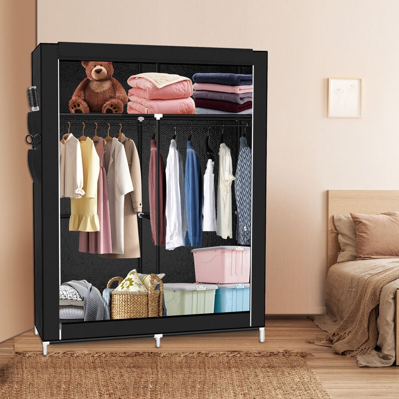 Sifree - Armoire Penderie en tissu, 4 compartiments avec deux tringles à vêtements 10845170cm - garde-robe, armoire en tissu, armoire de rangement