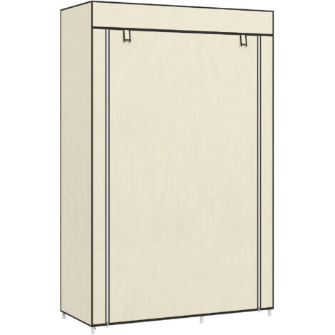 Armoire penderie en tissu meuble de rangement tringle à vêtements et étagères ouvertes 103x43x162,5cm crème