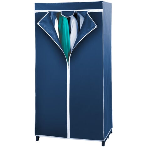 Armoire Penderie en Toile "Air" WENKO, Portant pour cintre, Ouverture complète avec fermeture éclair, Stable, monture métallique, Acier - Polypropylène, 75x150x50 cm, Bleu