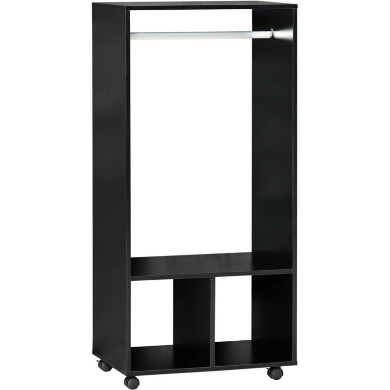 Armoire penderie étagère 2 niches penderie 4 roulettes pivotantes dim. 60L x 40l x 128H cm Coloris Noir