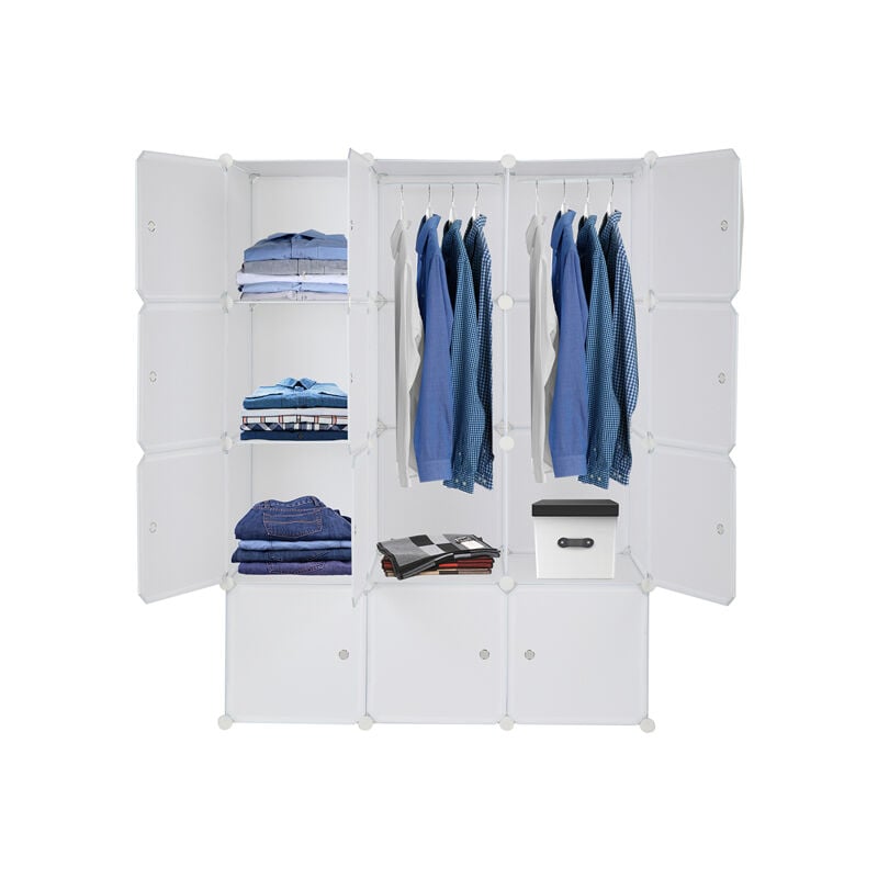 Lunsy - Armoire Penderie Étagère de Rangement en Plastique Meuble de Rangement Portable pour Vêtements Chaussures Jouets Accessoire,BLANC,0847142cm