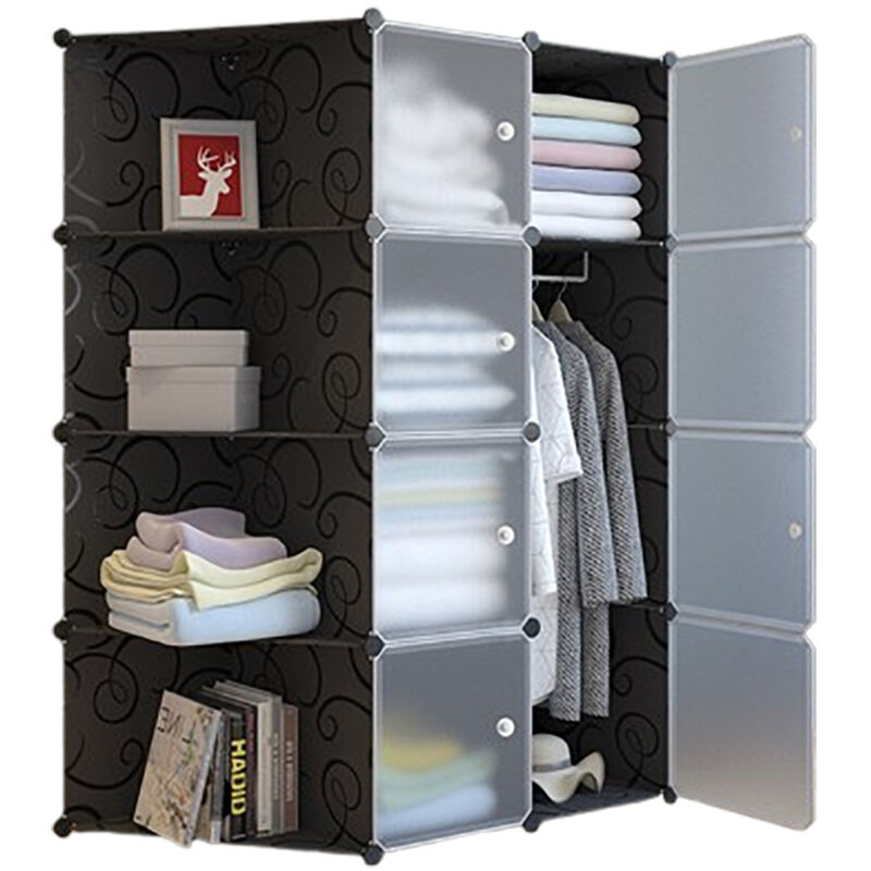 Armoire Penderie pour Enfant Étagère de Rangement en Plastique Meuble de Rangement Portable pour Vêtements Chaussures Jouets Accessoires,12 cubes,