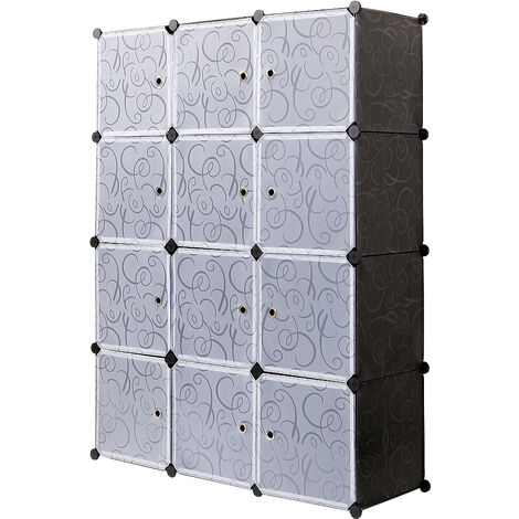 Armoire Penderie Étagère de Rangement en Plastique Meuble de Rangement Portable pour Vêtements Chaussures Jouets Accessoires，Noir,12 cubes -Meerveil