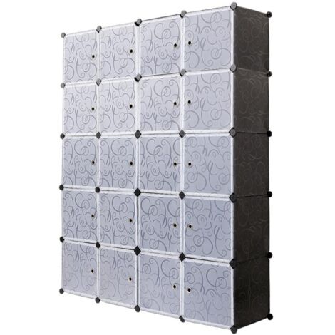 Armoire Penderie Étagère de Rangement en Plastique Meuble de Rangement Portable pour Vêtements Chaussures Jouets Accessoires，Noir,20cubes -Meerveil