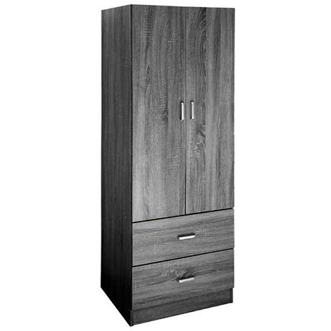 Armoire penderie grise 60 x 42 x 180 cm – Bois mélaminé – 2 portes et 2 tiroirs – Installation facile avec kit fourni - CM 60 X