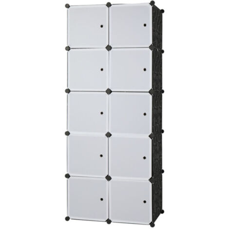 Armoire Penderie Modulable, 10 Cubes, Armoire Chambre, Étagère de Rangement avec Portes, pour Le Stockage de vêtements, Jouets, etc.. (Porte Blanche, 7247177cm)