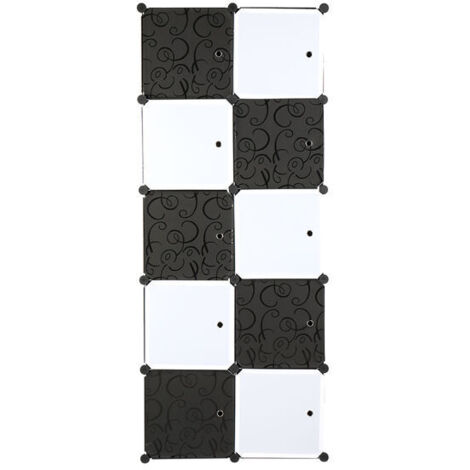 Armoire Penderie Modulable, 10 Cubes, Armoire Chambre, Étagère de Rangement avec Portes, pour Le Stockage de vêtements, Jouets, etc.. (Porte Noire et Blanche, 7247142cm)