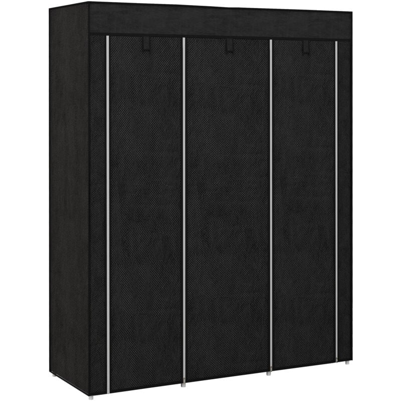 Armoire penderie multi-rangement - 8 étagères, 2 barres - dim. 125L x 43l x 162,5H cm - acier noir non tissé noir