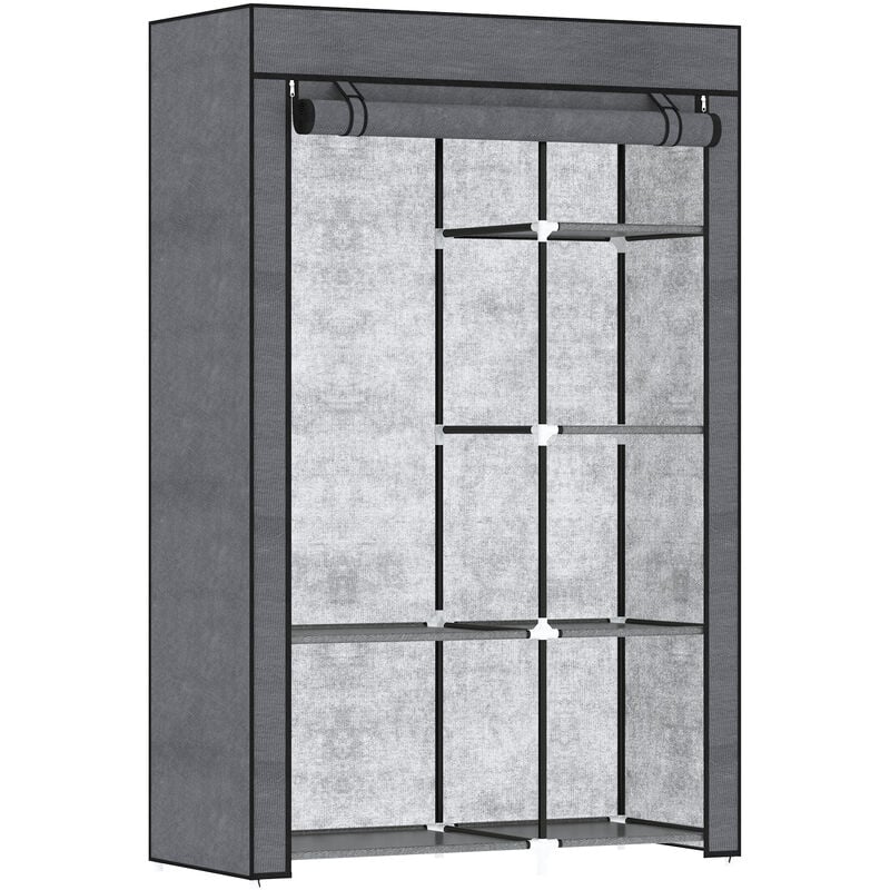 Armoire penderie multi-rangement - 6 étagères, 1 barre - dim. 103L x 43l x 162,5H cm - acier noir non tissé gris