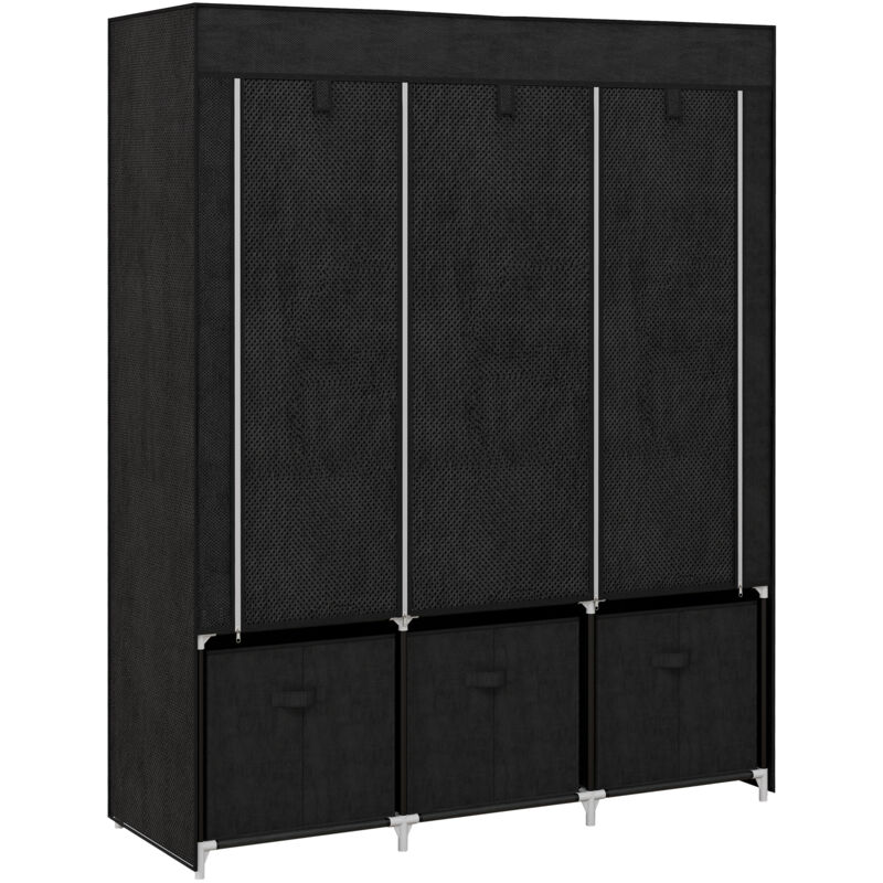Armoire penderie pliable 5 étagères 2 tringles 3 tiroirs tissu noir