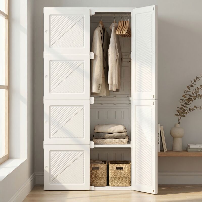 Armoire penderie pliante, garde-robe 69x50x136 cm, meuble de rangement, sans installation et grande capacité, plastique PP, style moderne, Blanc