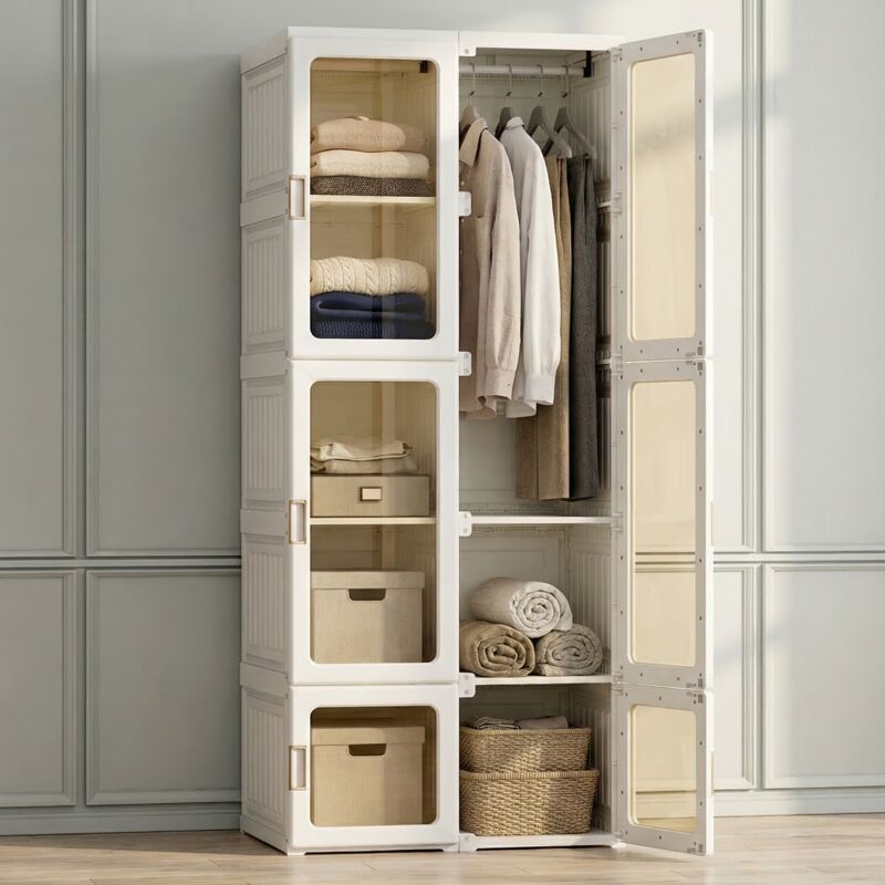Armoire penderie pliante, meuble de rangement 69x50x170cm (590L), montage rapide sans outil, portes magnétiques transparentes, plastique PP et PET,