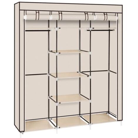 Armoire penderie portable 69" double tringle en tissu non-tissé beige, armoire de rangement pliable