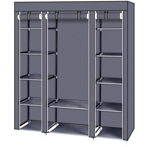 Armoire penderie portable 69" en tissu non-tissé gris, armoire de rangement pliable robuste, penderie facile à assembler