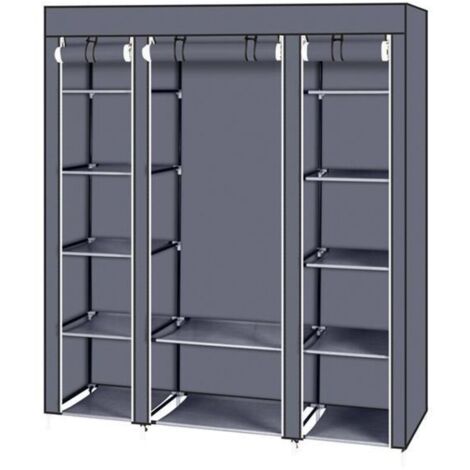 Armoire penderie portable 69" en tissu non-tissé gris, armoire de rangement pliable robuste, penderie facile à assembler