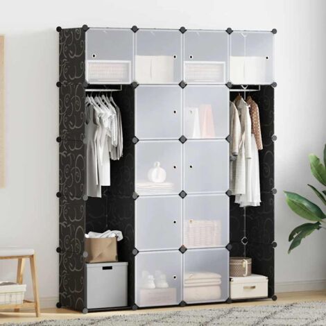 Armoire Penderie Portable, Armoire combinée modulaire, Armoire Pliante, Cube de Rangement 14 compartiments Noir et blanc 37x146x180,5cm HYB25142