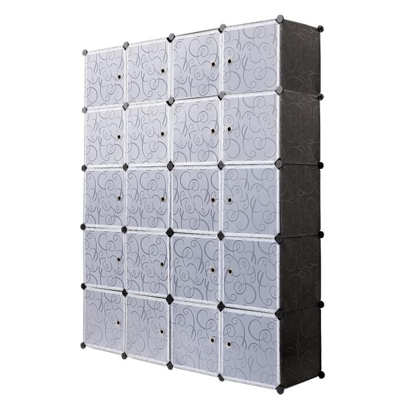 Armoire Penderie Étagère de Rangement en Plastique Meuble de Rangement Portable pour Vêtements Chaussures Jouets Accessoires，Noir, 20 cubes - Mondeer
