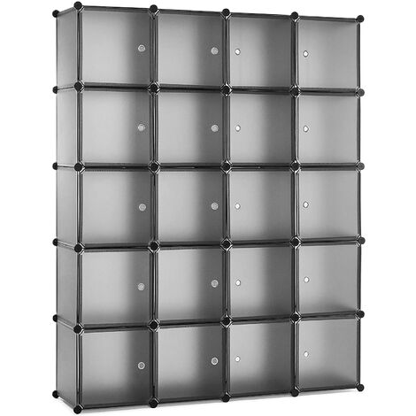Armoire Penderie Portable, Étagère de Rangement en Plastique Meuble de Rangement pour Vêtements Chaussures Jouets Accessoires, 20cubes,gris- Meerveil