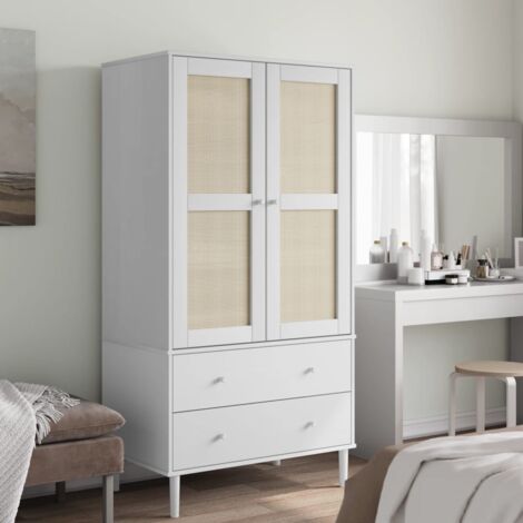 Armoire Penderie, Porte-Vêtements, Garde-robe SENJA aspect rotin blanc 90x55x175cm bois massif pin CON37124 DESIGN IN