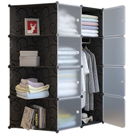 Armoire Penderie pour Enfant Étagère de Rangement en Plastique Meuble de Rangement Portable pour Vêtements Chaussures Jouets Accessoires,12 cubes, Noir
