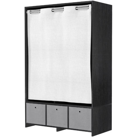 Armoire penderie rangement avec tringle, rideaux, 3 étagères, 3 tiroirs en tissu amovibles, 105x48x160 cm
