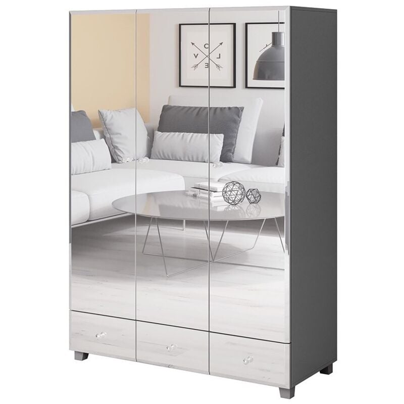 Armoire penderie recouverte de miroirs collection luxor. 3 portes et 3 tiroirs