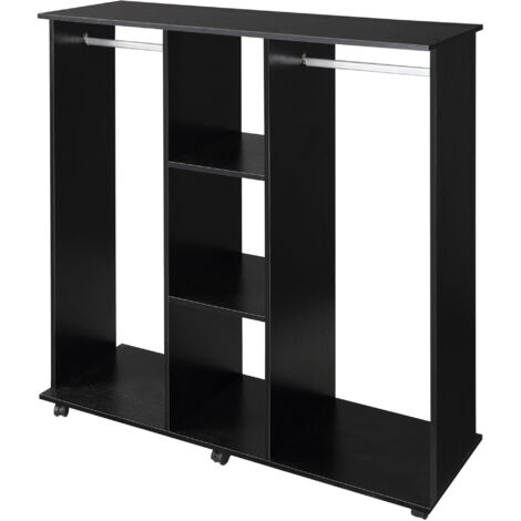 Armoire penderie roulante 120x40x128 cm noire 6 roues