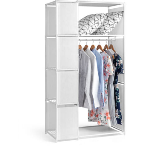 Armoire penderie suspendue 4 niveaux 88.5x44.5x162.5cm blanc, dressing tissu avec rideau et rangements